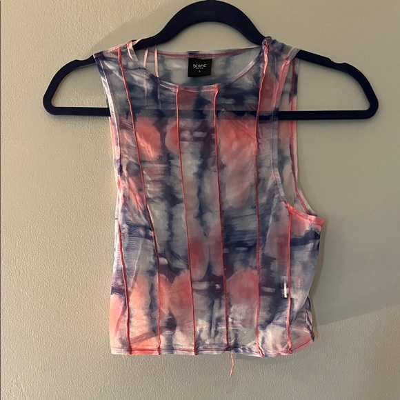 silence + noise Tops - Silence + Noise Pink and Blue Tie-Dye Sheer Tank Top